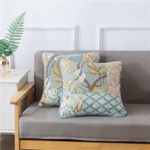 NEWLAKE Bohemian Floral Style Cotton Throw Pillow Covers with Real Stitched - Picture 1 of 16